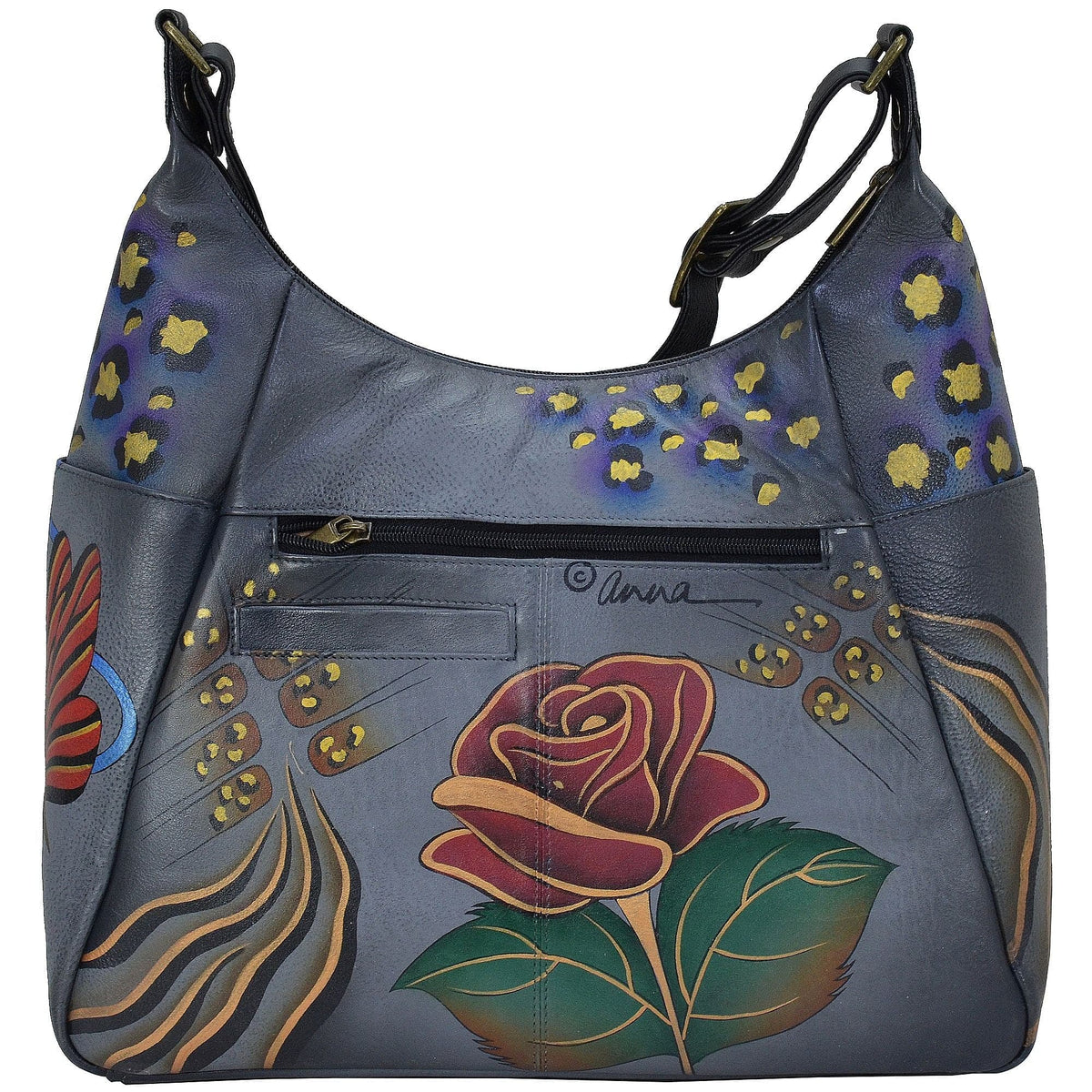 Leather Hand painted Multi Pocket Hobo - 8060 – Anuschka