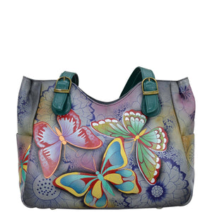 New Floral Hand Painted Leather Bag, Size: 29 X 24 X 7 Cm