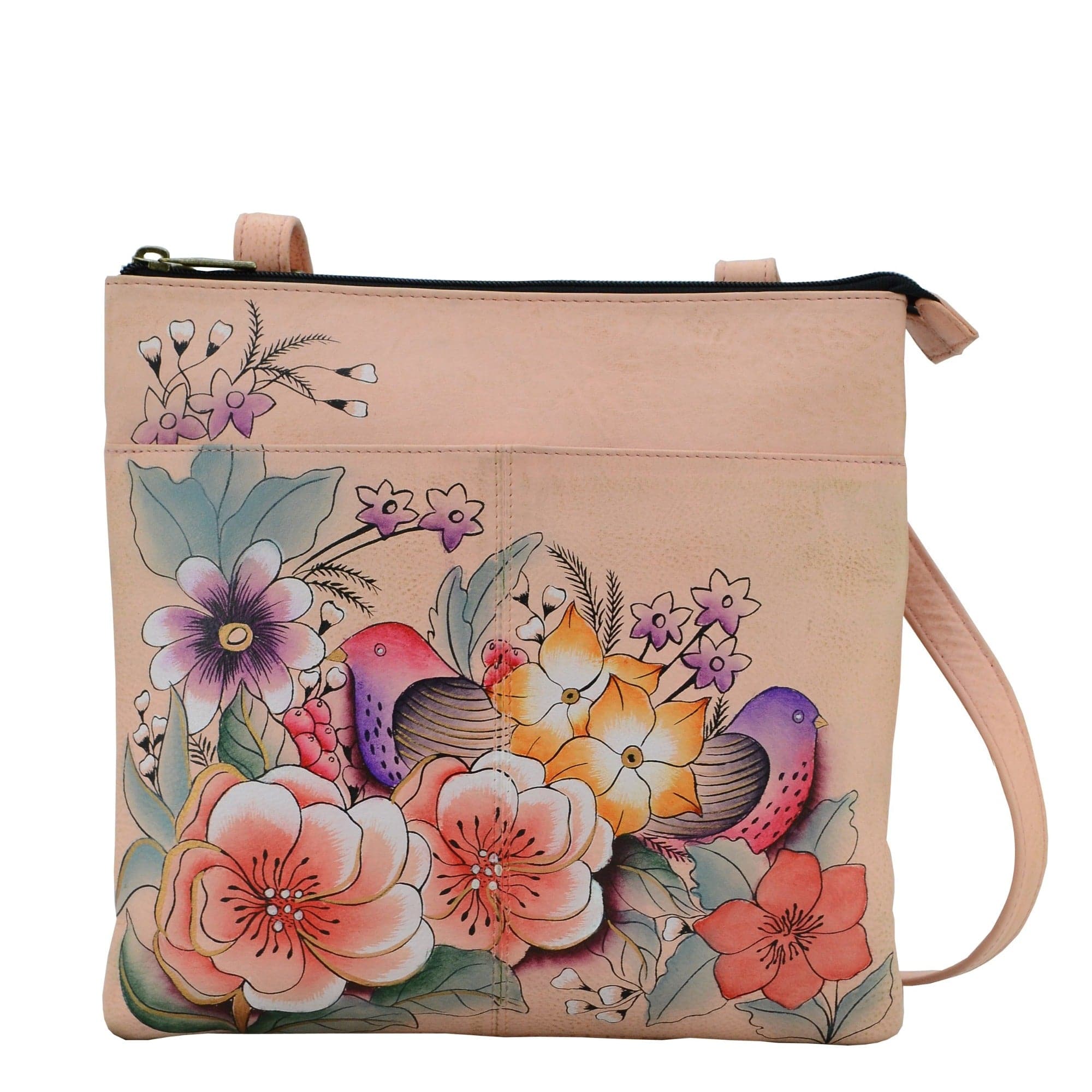 peach color. Featuring one id window and pen holders, one full length zippered pocket,two multipurpose pocket.