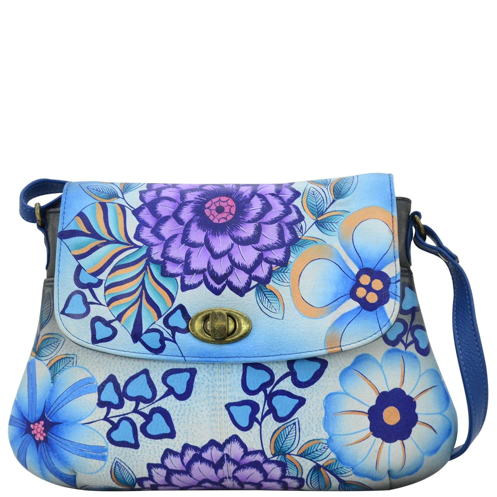 Summer Bloom Blue Medium Flap Crossbody - 8287