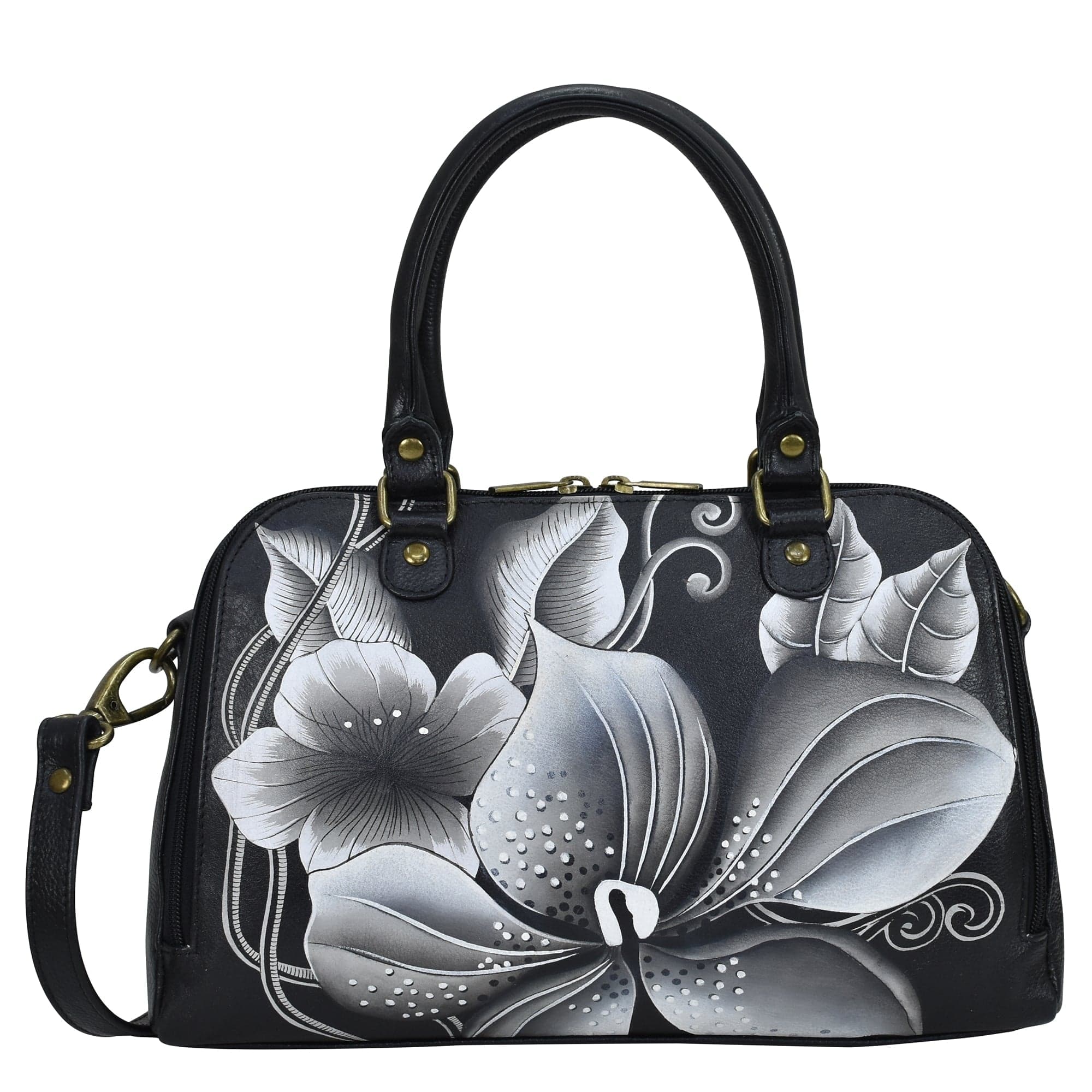 Midnight Floral Black Wide Organizer Satchel - 8368