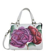 Moonlit Peonies Ivory Satchel With Crossbody Strap - 8461