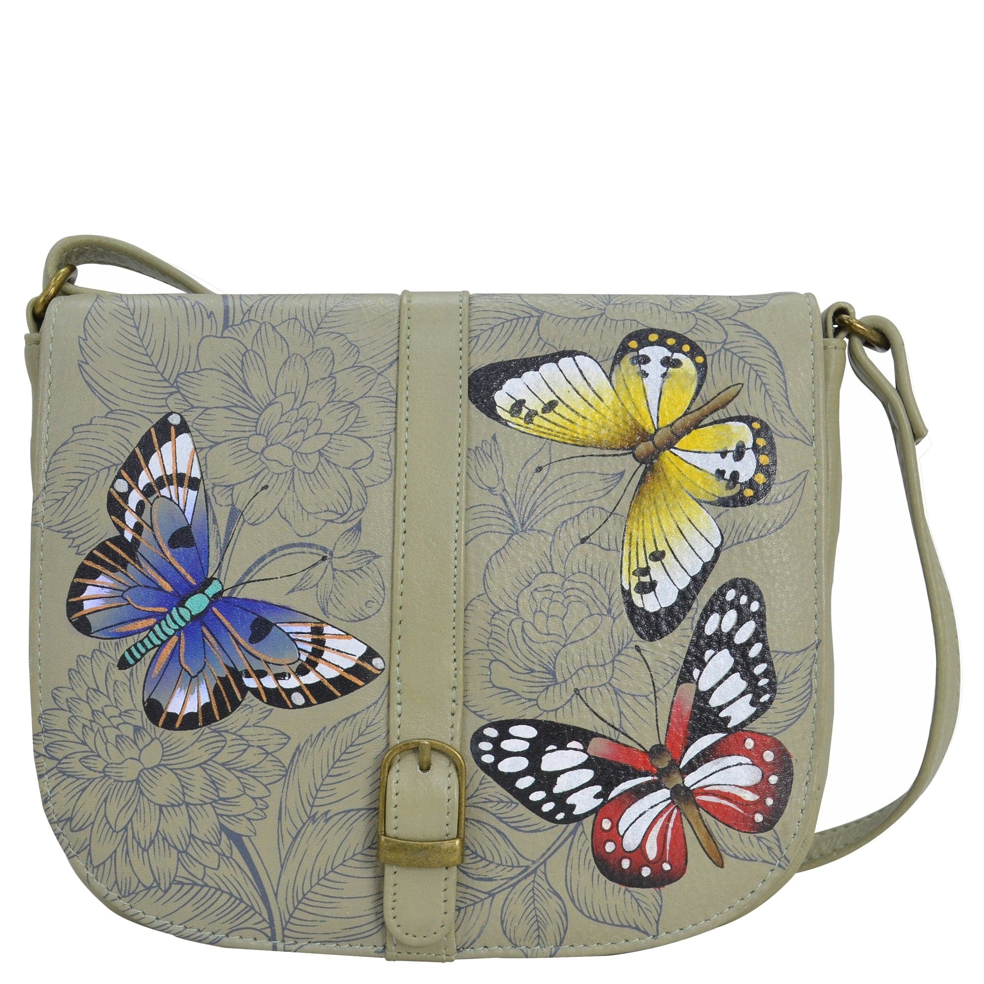 Butterfly Garden Taupe Flap Crossbody - 8486