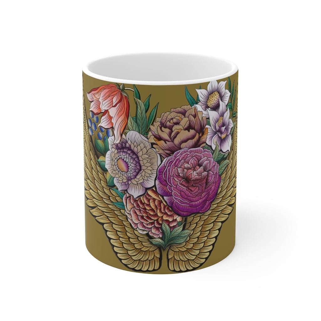 Anuschka Coffee Mug, Angel Wings printing in Gold color. Featuring can be safely placed in a microwave for food or liquid heating and suitable for dishwasher use.